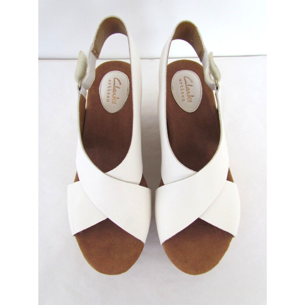 Clarks Artisan Caslynn Shae White Leather Cork Wedge Sandals 7 Med NIB RARE - Picture 3 of 16